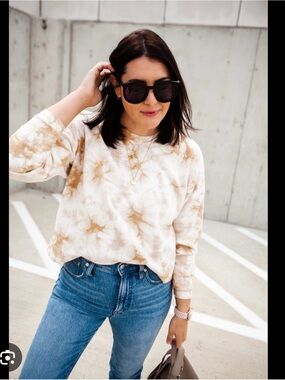 Madewell Beige Tie-Dye Crewneck Sweatshirt